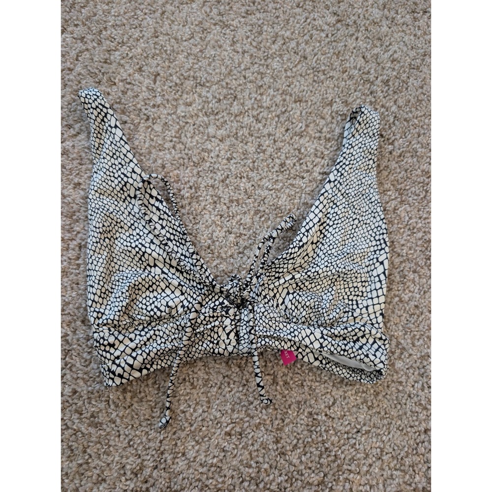 Victoria's Secret Snakeskin Print V-Neck Tie Front Bikini Top Black White